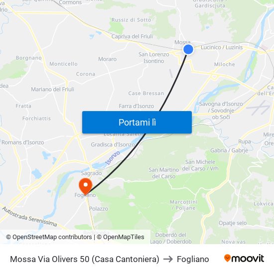 Mossa Via Olivers 50 (Casa Cantoniera) to Fogliano map