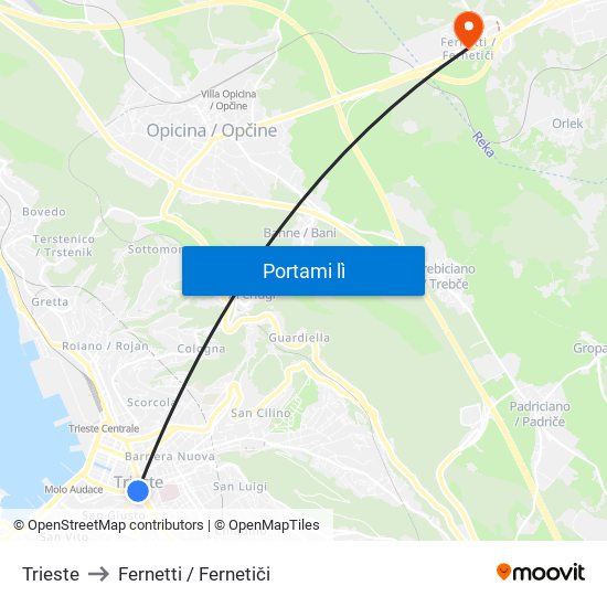 Trieste to Fernetti / Fernetiči map