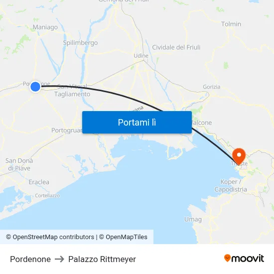 Pordenone to Palazzo Rittmeyer map