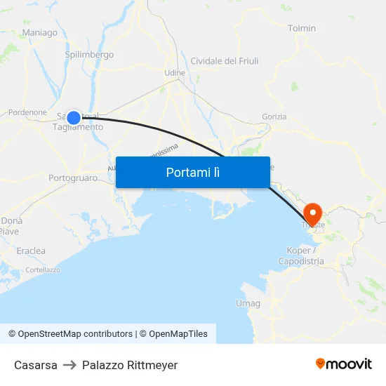Casarsa to Palazzo Rittmeyer map