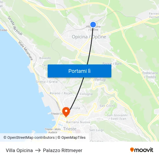 Villa Opicina to Palazzo Rittmeyer map