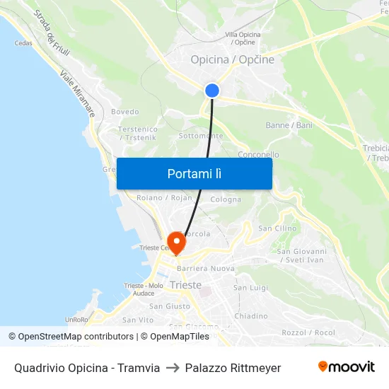 Quadrivio Opicina - Tramvia to Palazzo Rittmeyer map