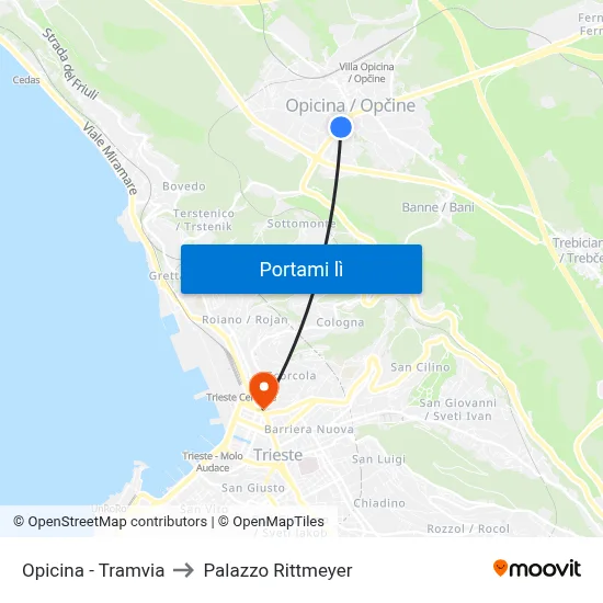 Opicina - Tramvia to Palazzo Rittmeyer map