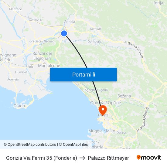 Gorizia Via Fermi 35 (Fonderie) to Palazzo Rittmeyer map