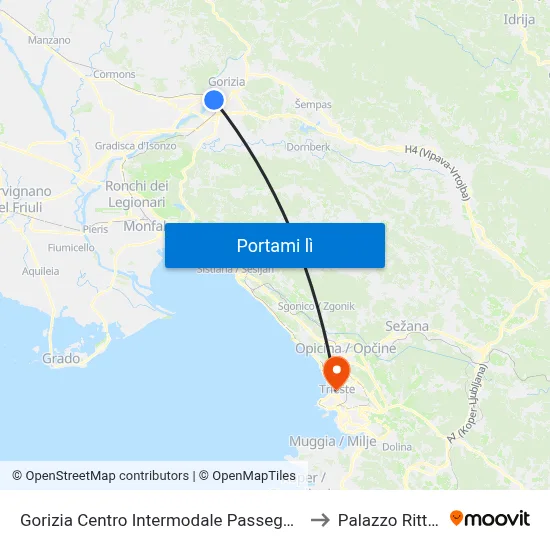 Gorizia Centro Intermodale Passeggeri (Corsia 1) to Palazzo Rittmeyer map