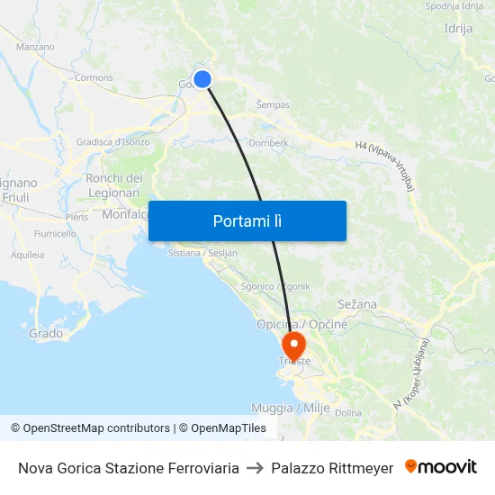Nova Gorica Stazione Ferroviaria to Palazzo Rittmeyer map