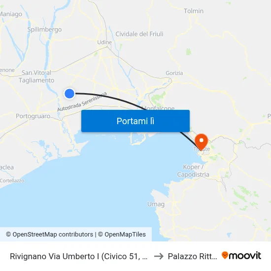 Rivignano Via Umberto I (Civico 51, Direzione Teor) to Palazzo Rittmeyer map
