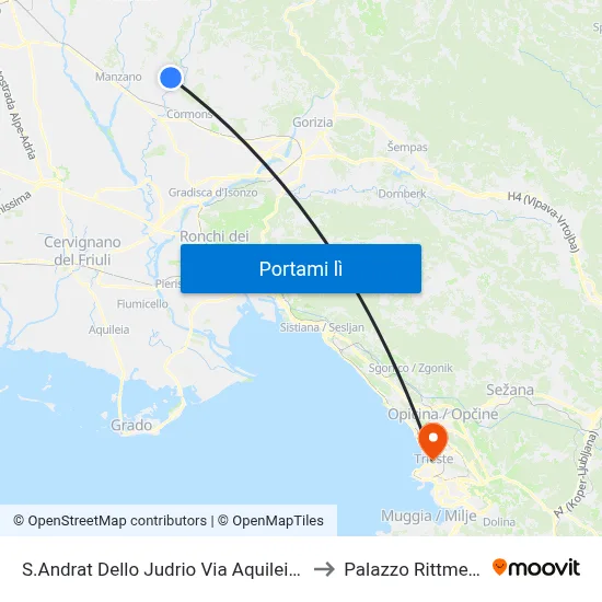 S.Andrat Dello Judrio Via Aquileia 31 to Palazzo Rittmeyer map