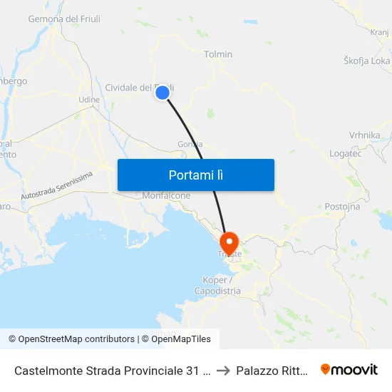 Castelmonte Strada Provinciale 31 (Piazzale) to Palazzo Rittmeyer map