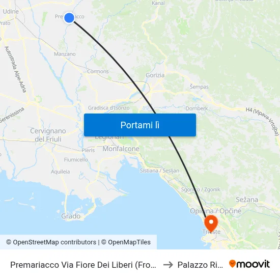 Premariacco Via Fiore Dei Liberi (Fronte Civico 1, Piazza) to Palazzo Rittmeyer map