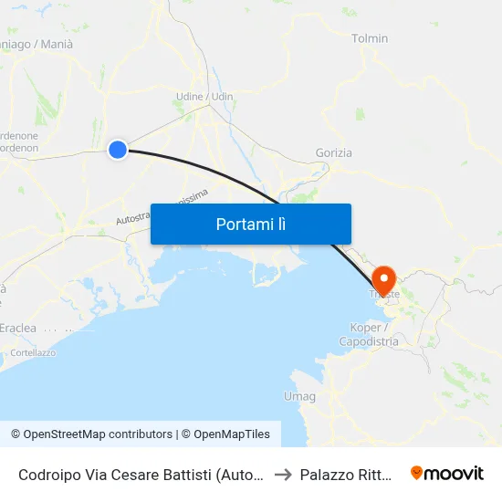 Codroipo Via Cesare Battisti (Autostazione) to Palazzo Rittmeyer map