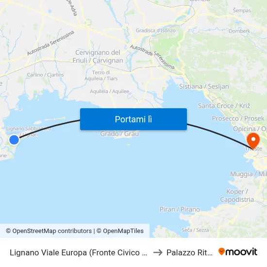 Lignano Viale Europa (Fronte Civico 16, Aquasplash) to Palazzo Rittmeyer map