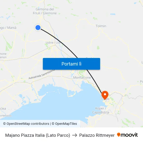 Majano Piazza Italia (Lato Parco) to Palazzo Rittmeyer map