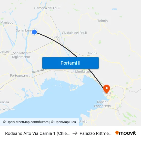 Rodeano Alto Via Carnia 1 (Chiesa) to Palazzo Rittmeyer map