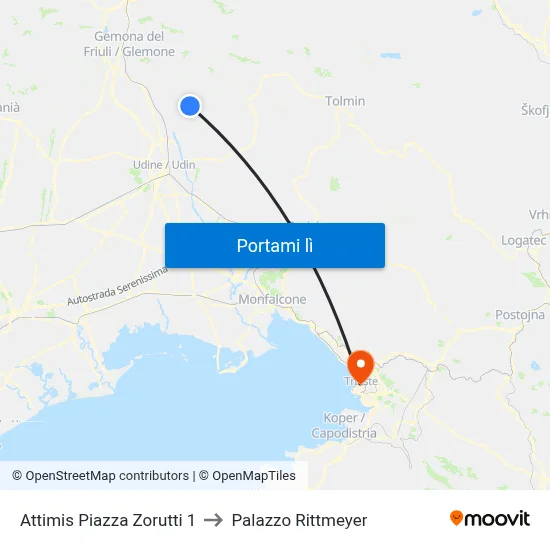 Attimis Piazza Zorutti 1 to Palazzo Rittmeyer map