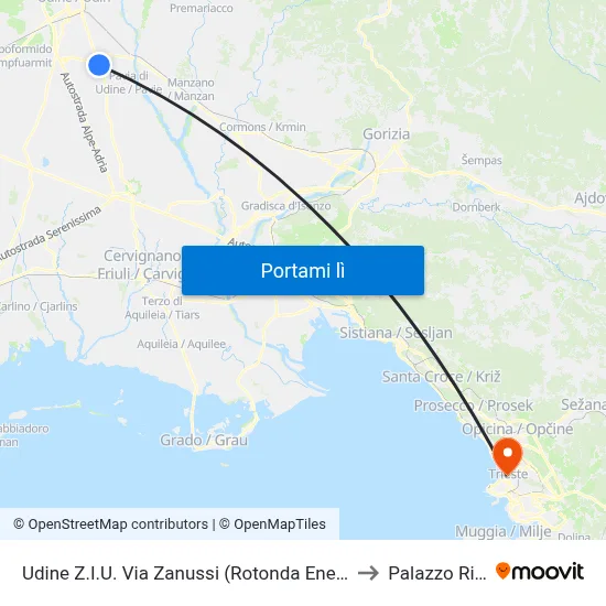 Udine Z.I.U. Via Zanussi (Rotonda Enel, Direzione Lauzacco) to Palazzo Rittmeyer map