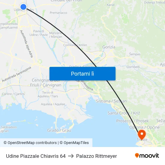 Udine Piazzale Chiavris 64 to Palazzo Rittmeyer map