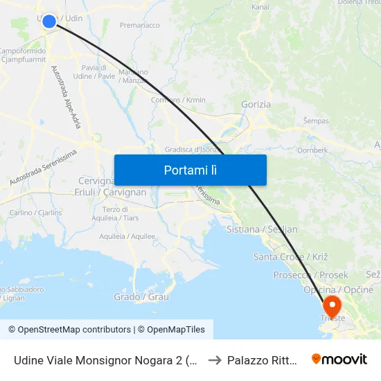 Udine Viale Monsignor Nogara 2 (Marinoni) to Palazzo Rittmeyer map