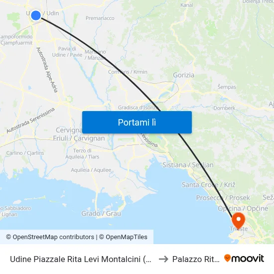 Udine Piazzale Rita Levi Montalcini (Terminal Studenti) to Palazzo Rittmeyer map