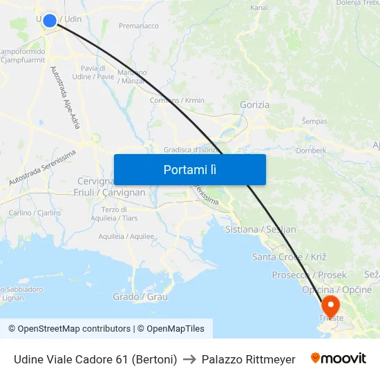 Udine Viale Cadore 61 (Bertoni) to Palazzo Rittmeyer map