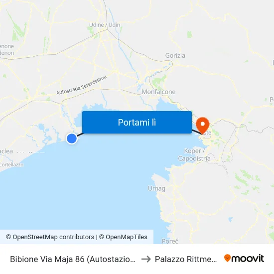 Bibione Via Maja 86 (Autostazione) to Palazzo Rittmeyer map