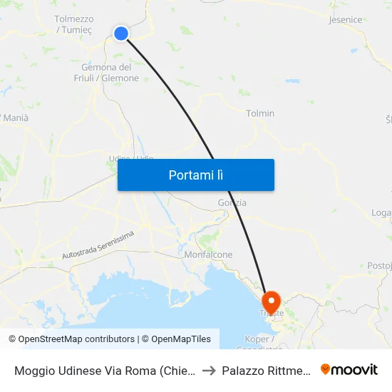 Moggio Udinese Via Roma (Chiesa) to Palazzo Rittmeyer map