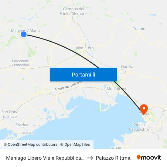 Maniago Libero Viale Repubblica 104 to Palazzo Rittmeyer map