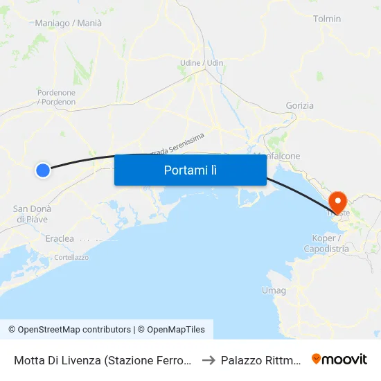 Motta Di Livenza (Stazione Ferroviaria) to Palazzo Rittmeyer map