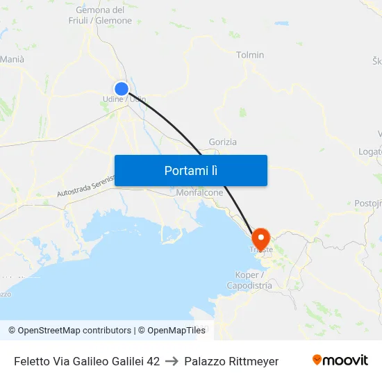 Feletto Via Galileo Galilei 42 to Palazzo Rittmeyer map