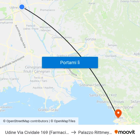 Udine Via Cividale 169 (Farmacia) to Palazzo Rittmeyer map