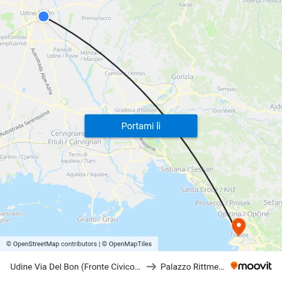 Udine Via Del Bon (Fronte Civico 99) to Palazzo Rittmeyer map