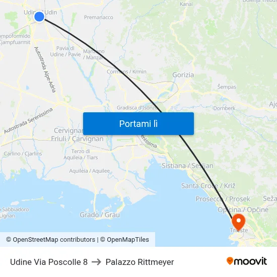 Udine Via Poscolle 8 to Palazzo Rittmeyer map