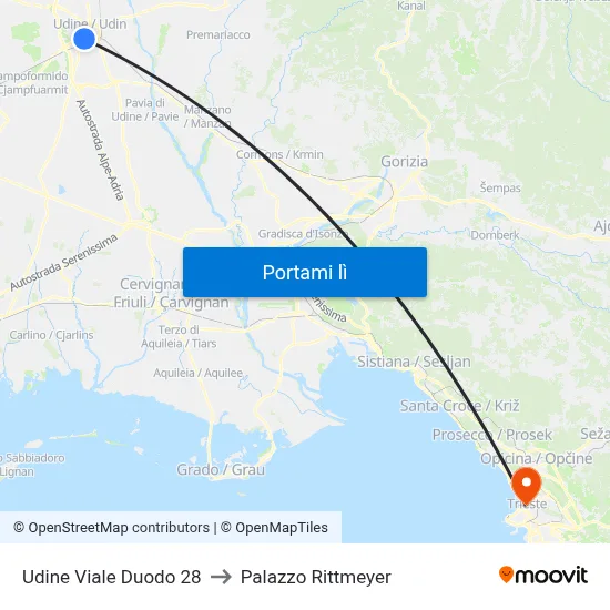 Udine Viale Duodo 28 to Palazzo Rittmeyer map