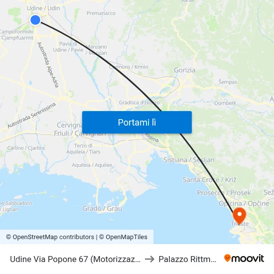 Udine Via Popone 67 (Motorizzazione) to Palazzo Rittmeyer map