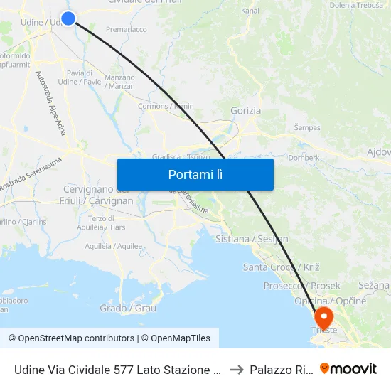 Udine Via Cividale 577 Lato Stazione Ferroviaria S.Gottardo to Palazzo Rittmeyer map