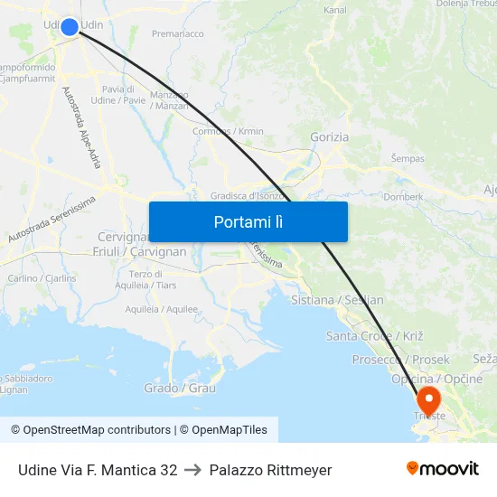 Udine Via F. Mantica 32 to Palazzo Rittmeyer map