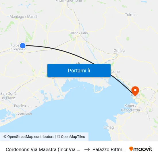 Cordenons Via Maestra (Incr.Via Cervel) to Palazzo Rittmeyer map