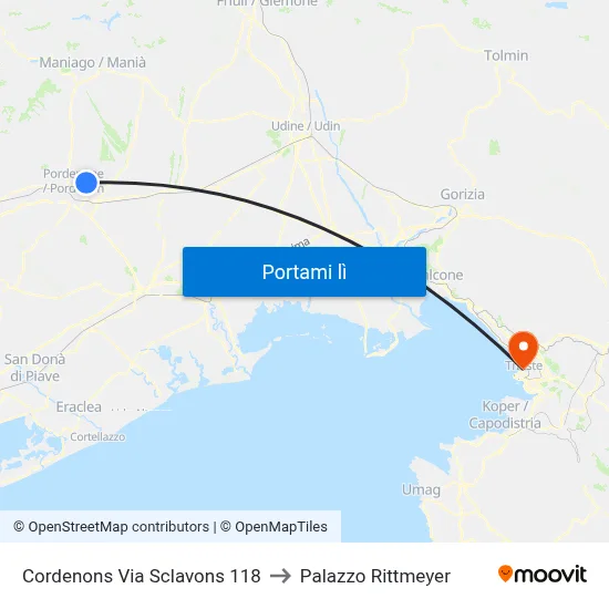 Cordenons Via Sclavons 118 to Palazzo Rittmeyer map