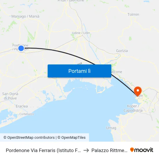 Pordenone Via Ferraris (Istituto Flora) to Palazzo Rittmeyer map