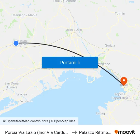 Porcia Via Lazio (Incr.Via Carducci) to Palazzo Rittmeyer map