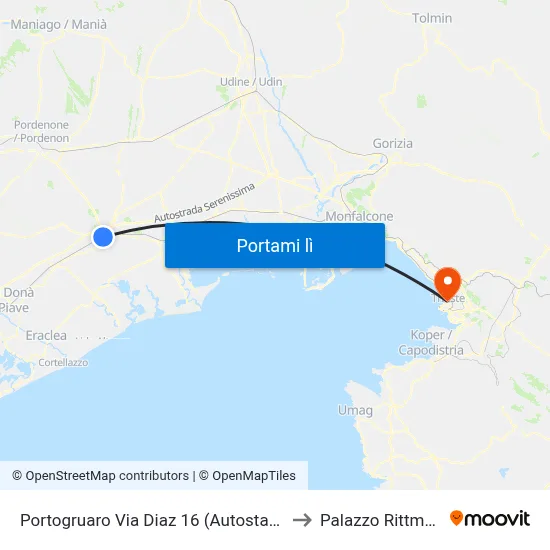 Portogruaro Via Diaz 16 (Autostazione) to Palazzo Rittmeyer map