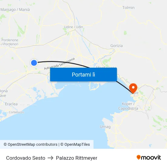 Cordovado Sesto to Palazzo Rittmeyer map