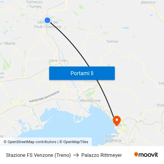 Stazione FS Venzone (Treno) to Palazzo Rittmeyer map