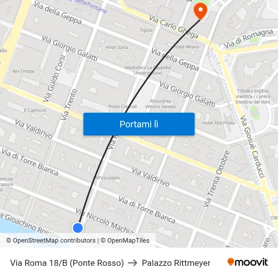Via Roma 18/B (Ponte Rosso) to Palazzo Rittmeyer map