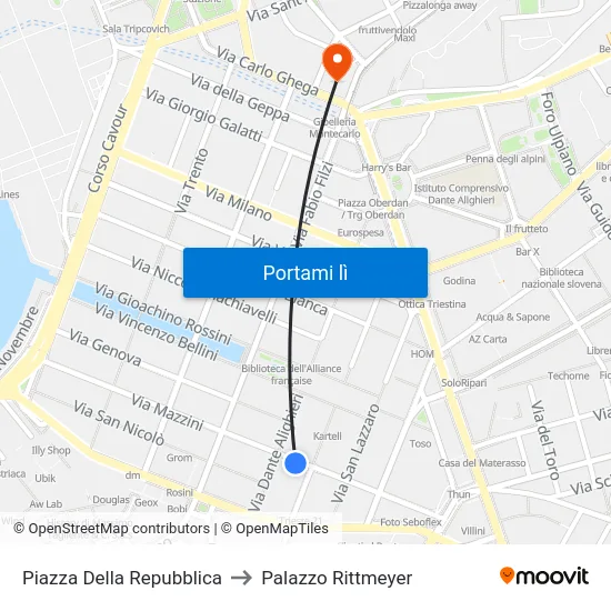 Piazza Della Repubblica to Palazzo Rittmeyer map