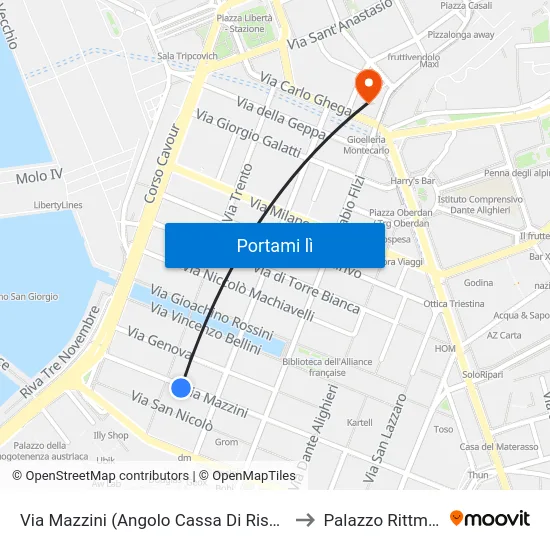 Via Mazzini (Angolo Cassa Di Risparmio) to Palazzo Rittmeyer map