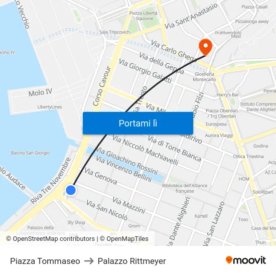 Piazza Tommaseo to Palazzo Rittmeyer map