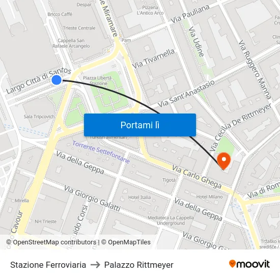Stazione Ferroviaria to Palazzo Rittmeyer map