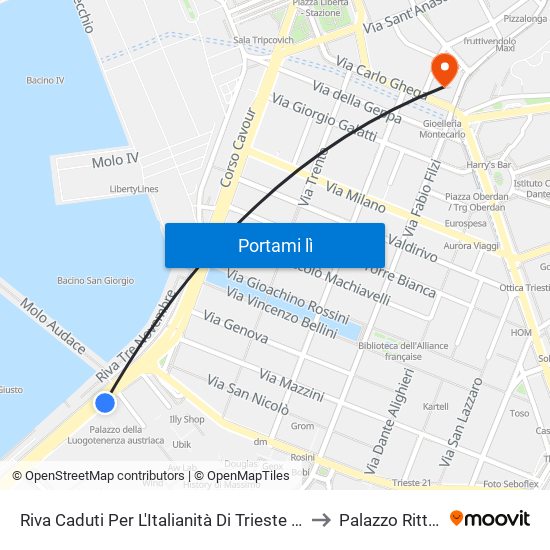 Riva Caduti Per L'Italianità Di Trieste (Teatro Verdi) to Palazzo Rittmeyer map