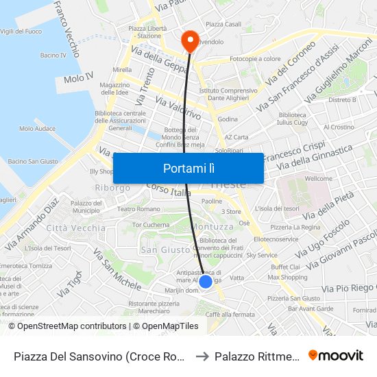 Piazza Del Sansovino (Croce Rossa) to Palazzo Rittmeyer map